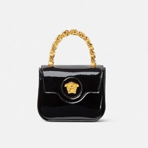 Versace Mini Bag in Glossy Black with Gold Details